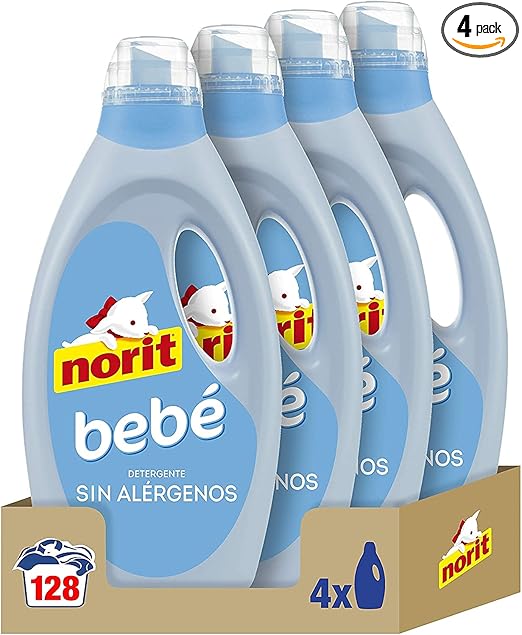 NORIT Bebé - Detergente Líquido para Ropa de Bebé, Pieles Sensibles y Atópicas - Pack de 4 Unidades de 1125 Mililitros, 4500 Mililitros