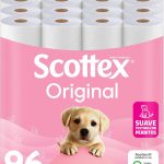 Scottex Original Papel higiénico, 96 rollos, 6 packs de 16 rollos dos capas que proporcionan el equilibro adecuado en suavidad y resistencia
