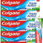Colgate Triple Acción, Pasta de Dientes con Flúor, Protección Anticaries, Dientes más Blancos, Aliento Fresco, Pack 6 Uds x 75ml