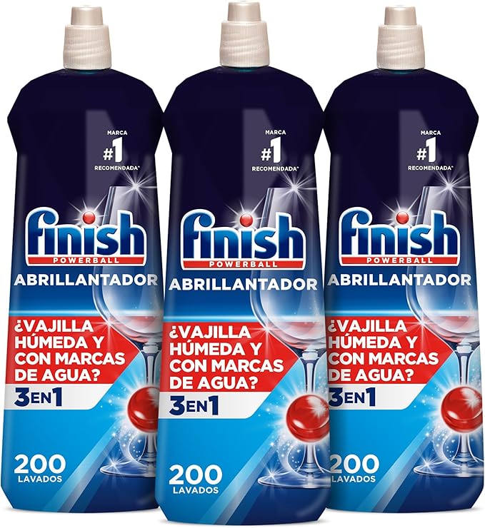 Finish Powerball Abrillantador Lavavajillas, vajilla seca, brillante y sin marcas - 3 unidades x 800ml - Total 600 lavados