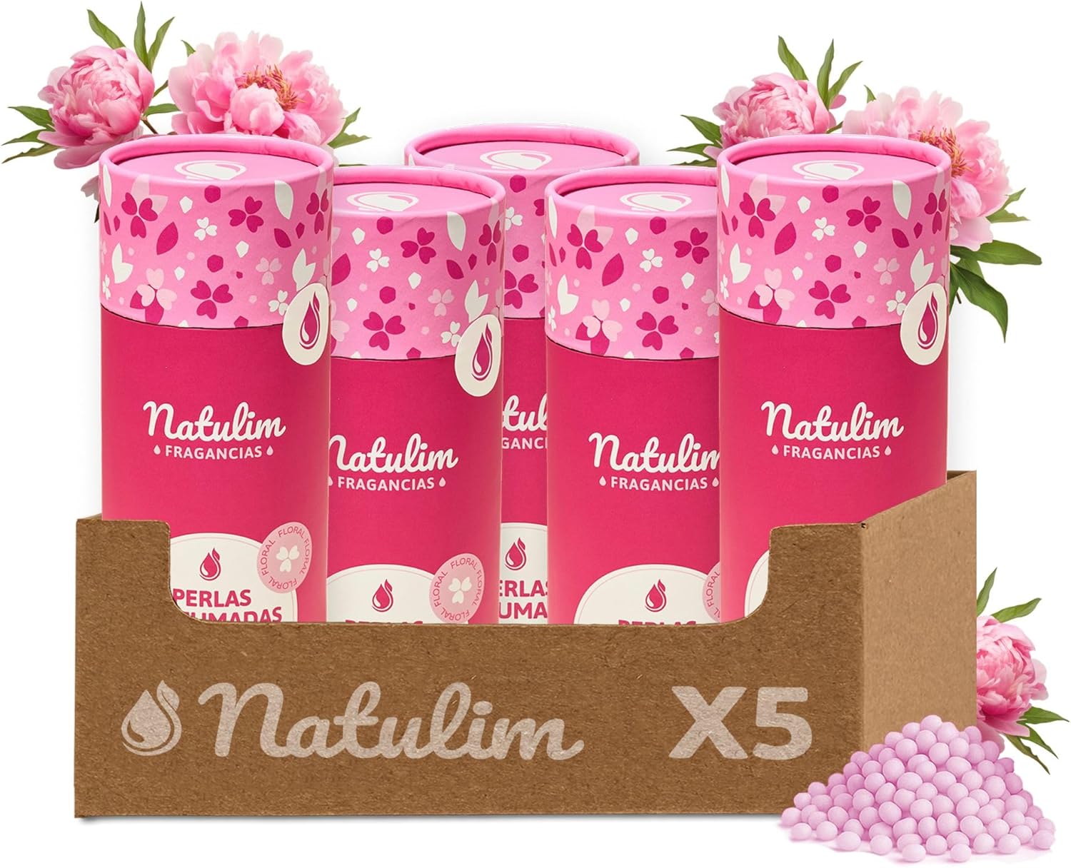 Natulim Perlas Perfumadas - Perlas Aromatizantes para Ropa,150 Lavados – Pack 5 Unidades (Fragancia Floral)