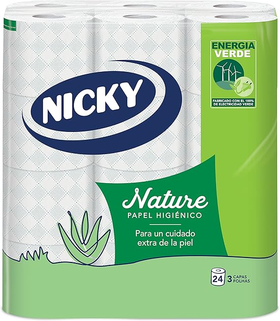 Nicky Nature Papel Higiénico - Paquete de 24 Rollos, 170 Hojas de 3 Capas